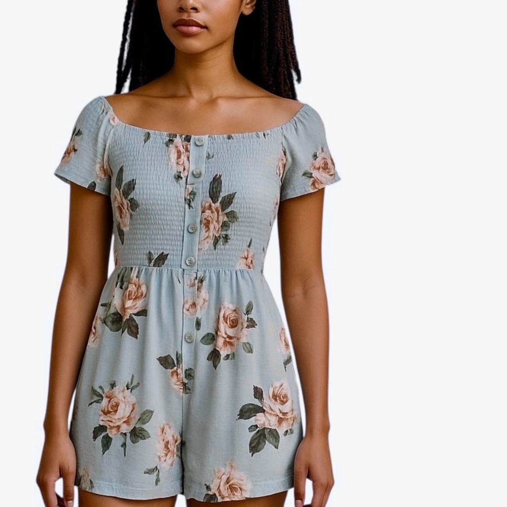 🆕 J for Justify Floral Romper. Green. Sz L